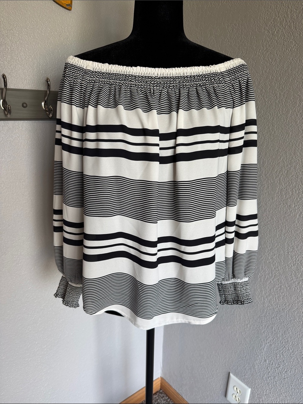 Express Black & White Off-the-Shoulder Striped Top